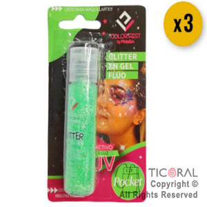 GLITTER EN GEL PELO ROSTRO CUERPO VERDE FLUO 855-04 X 20 GR x 3